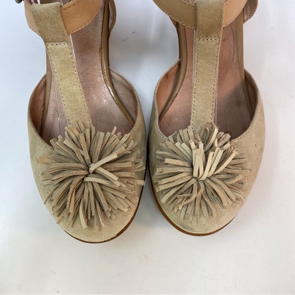 Miz Mooz Beige Leather Monette T Strap Pumps High Heel Shoes Size 8 Womens Pom - Picture 6 of 14